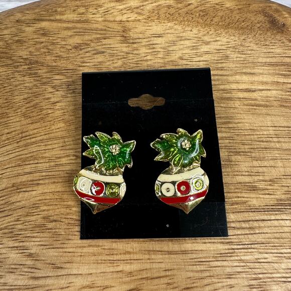 VTG Christmas Ornament Holiday Earrings Enamel Festive Fashion Stud Jewelry 90s - Picture 2 of 6
